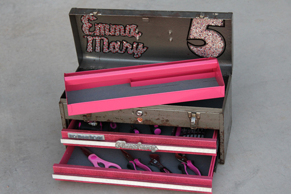 PInk Removable tray Emma Mary's 5th Birthday Pink Toolbox fLANSBURG dESIGN