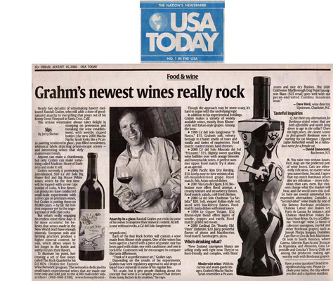 USA Today August 2002 Matt Flansburg's Bonny Doon Wine Syrah Macho Nacho