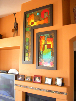 Boscamp Living Room Two Piece Fibonacci Sequence Painting on Orange Wall fLANSBURG dESIGN