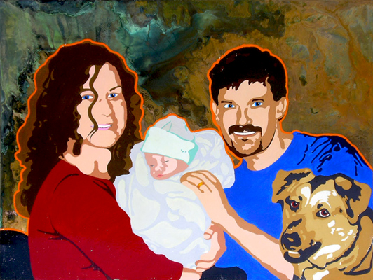 Peter Mindy Maya Buffy Weck Family Portrait Acrylic Abstract on Copper 2005 Matthew Matt fLANSBURG dESIGN